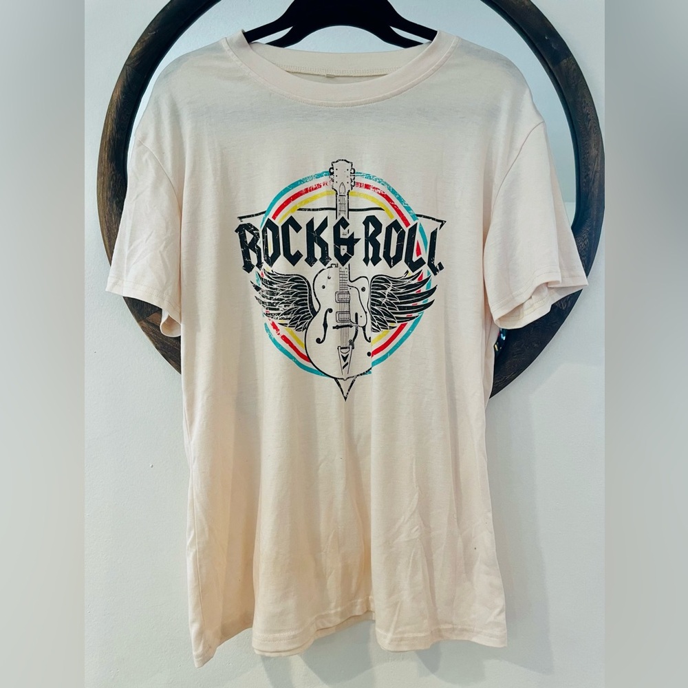 Rock & Roll Graphic Tee - Cream Womens Shirt